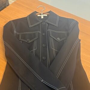 Black Contrast-Stitch Dress with Button Front